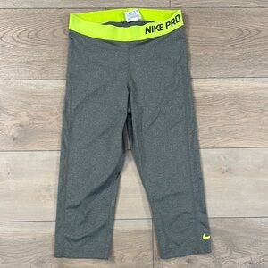 Nike Pro Women’s Crop Leggings in Gray and Lime Green